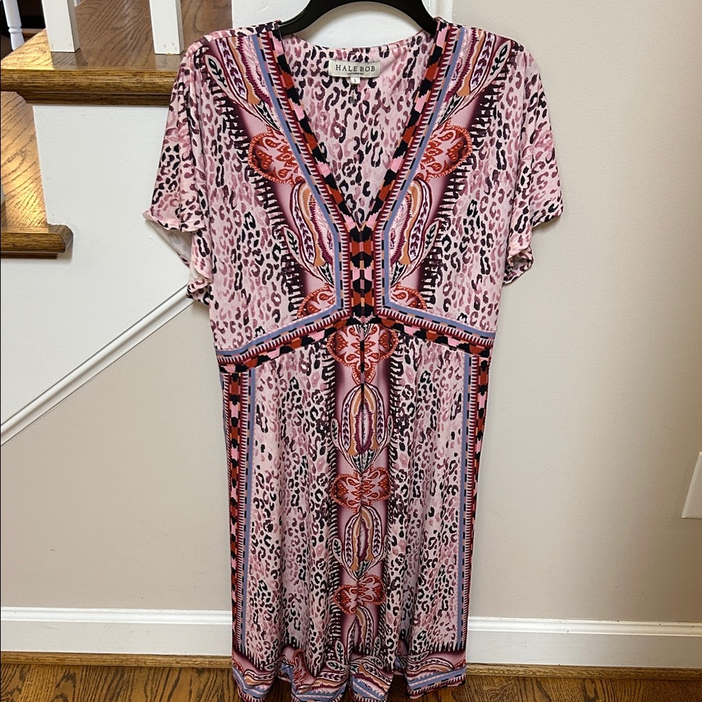 Hale Bob Pink and Black Leopard Print Dress